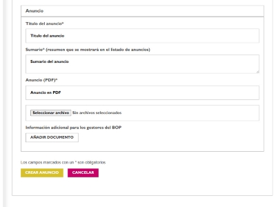 Detalle de creación de anuncios por PDF