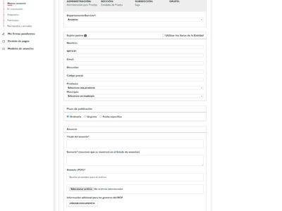 Formulario creación anuncios por PDF