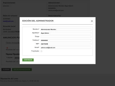 Edición del administrador de una Entidad del BOP